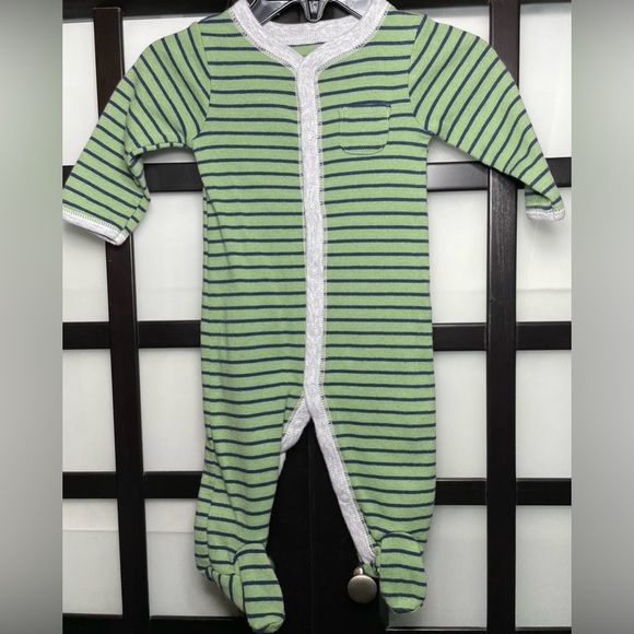 BABY BOY FOOTED PJ | GREEN & BLUE STRIPED | 3 months - Picture 1 of 7